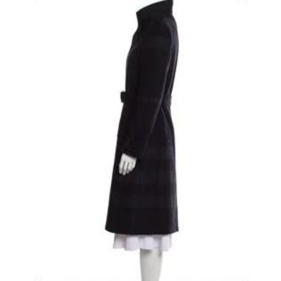 Burberry Long Wool Coat Black Navy Gray Belted Stand Collar Size 4 - Picture 8 of 8